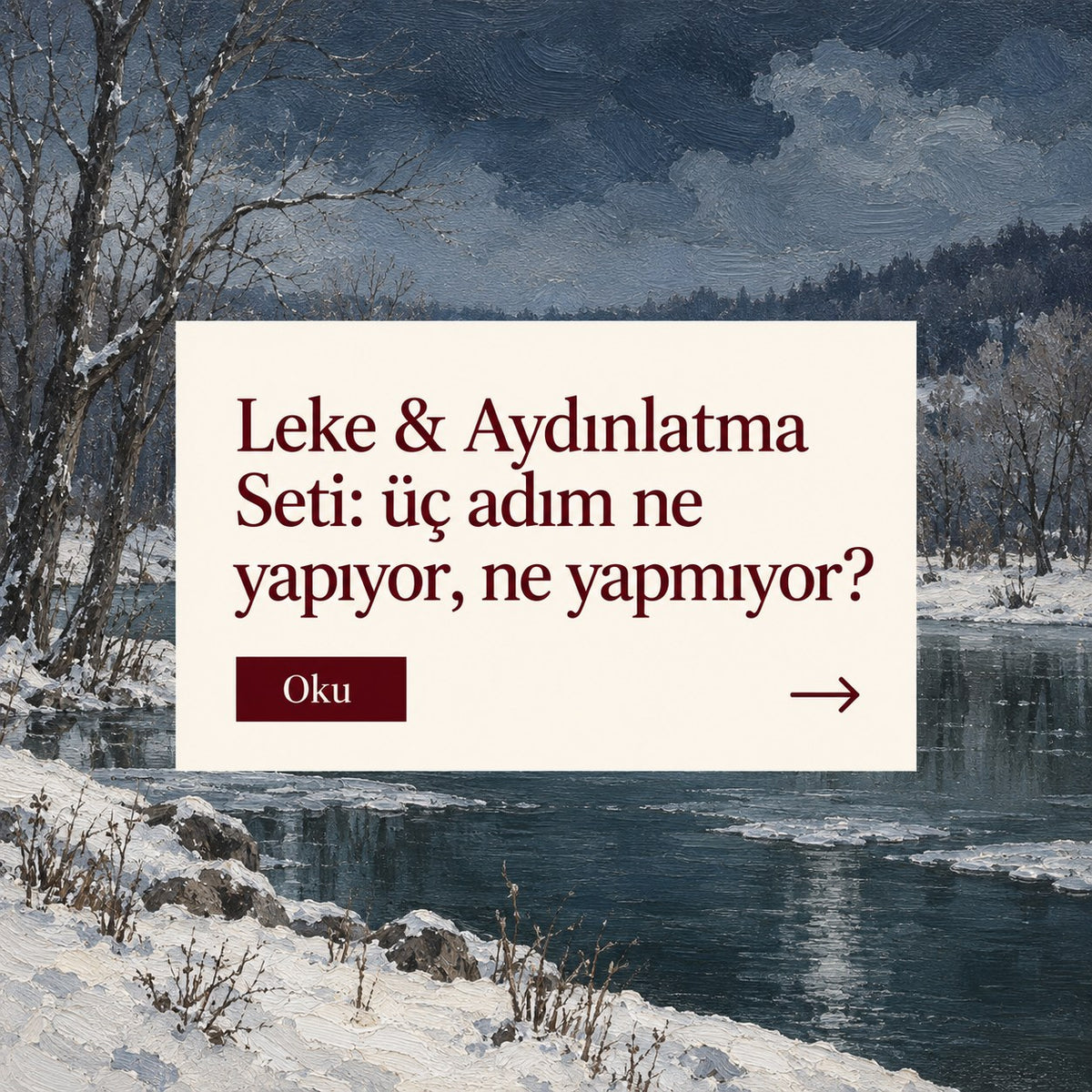Valien School: Leke & Aydınlatma Seti: üç adım ne yapıyor, ne yapmıyor? — karlı nehir kıyısı tablosu üzerinde başlık kartı