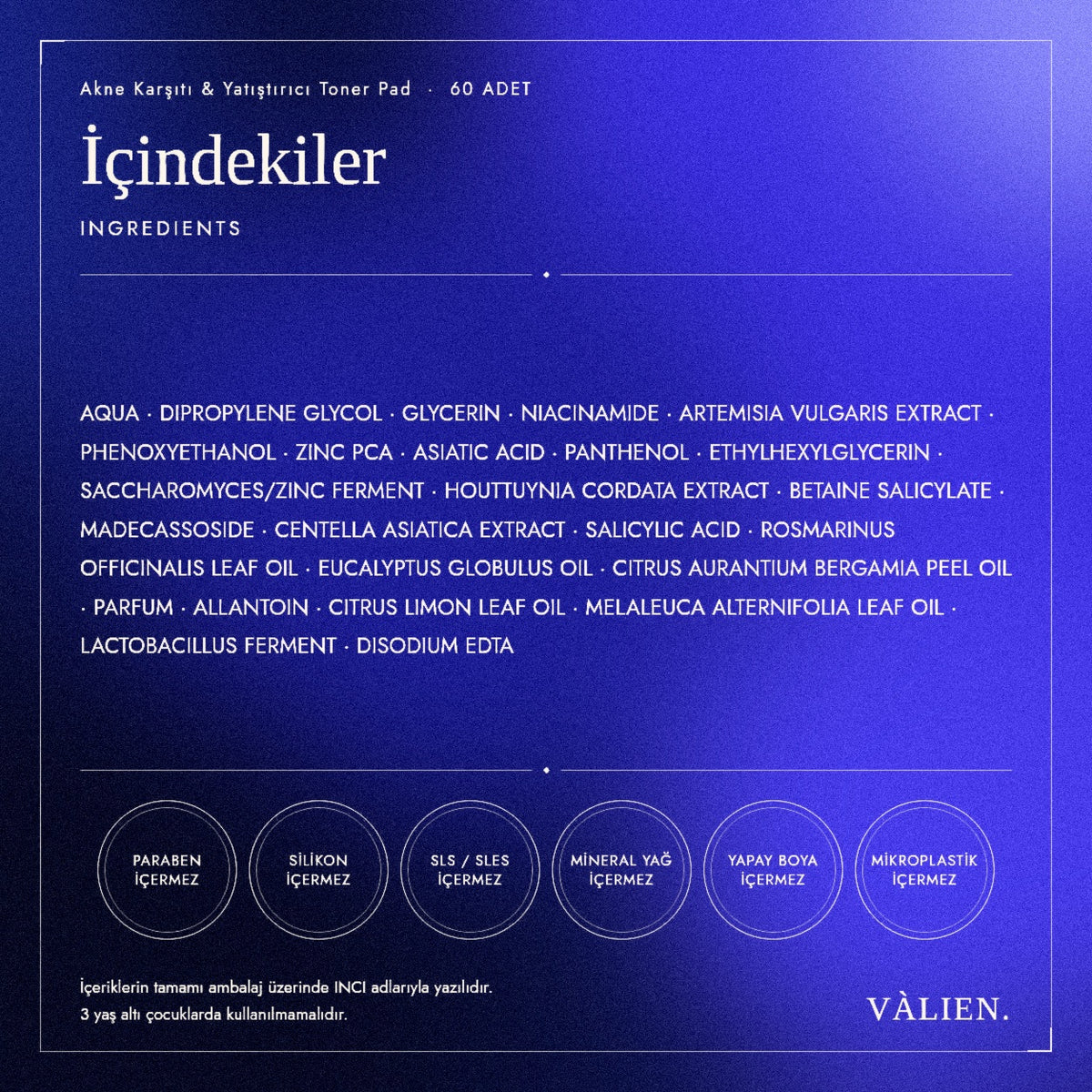 Akne Toner Pad içindekiler
