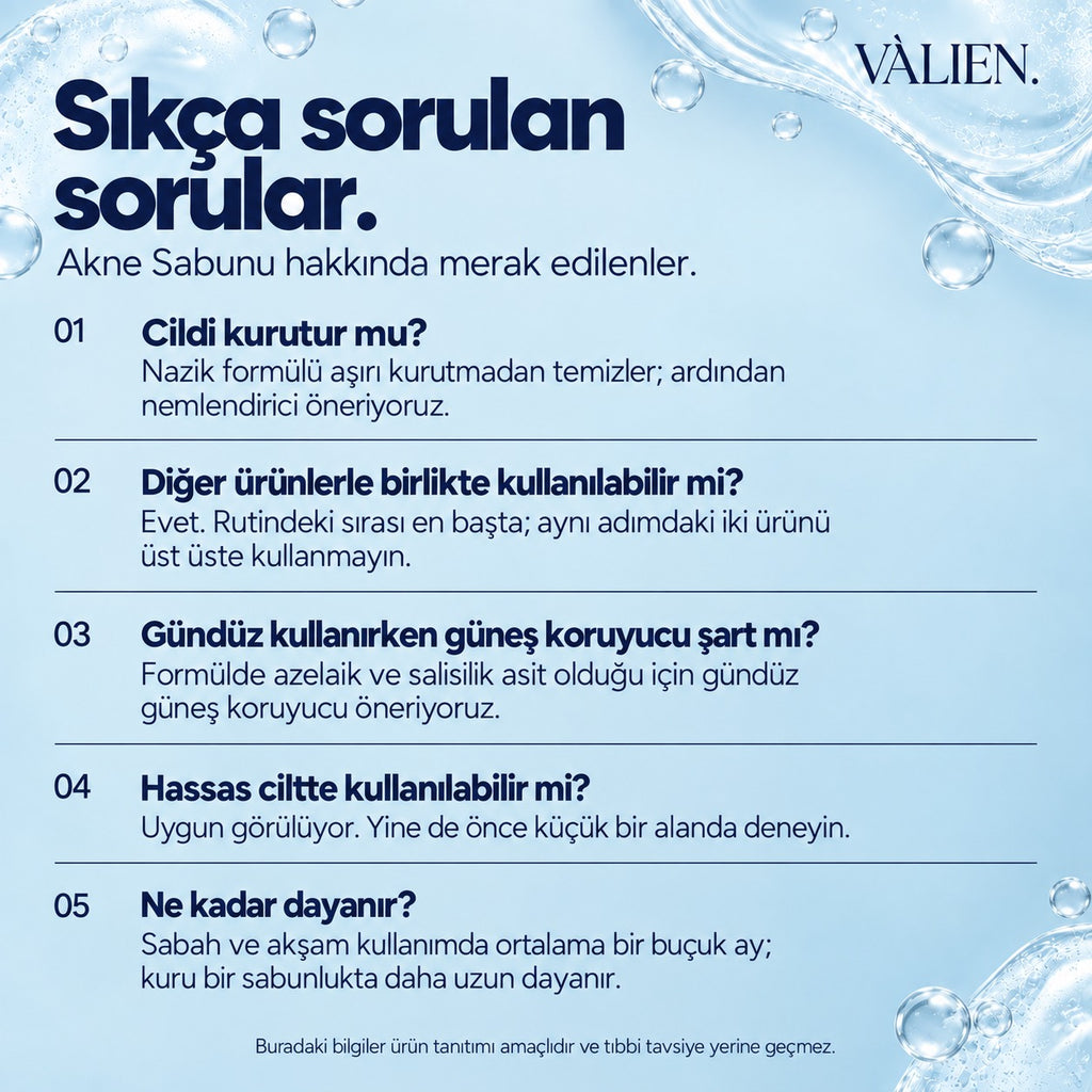 Valien Akne Sabunu (90 gr) — sıkça sorulan sorular