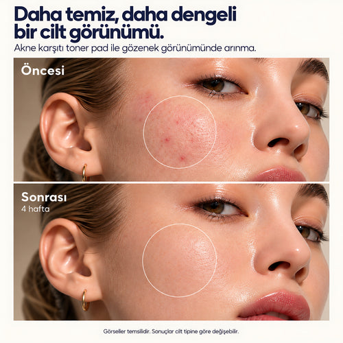 VÀLIEN Akne Toner Pad — öncesi ve sonrası karşılaştırma görseli