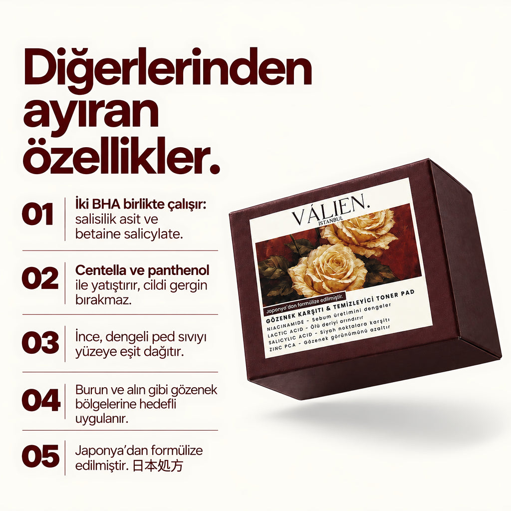 Valien Gözenek Karşıtı & Temizleyici Toner Pad (60 Adet) — diğerlerinden ayıran beş özellik
