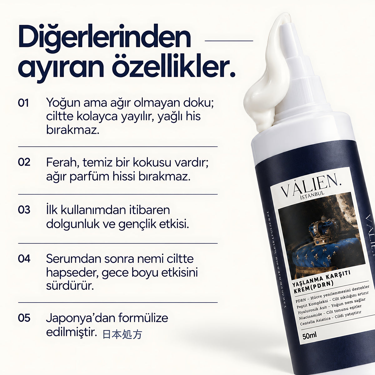 Valien Yaşlanma Karşıtı Krem PDRN (50 ml) — diğerlerinden ayıran beş özellik
