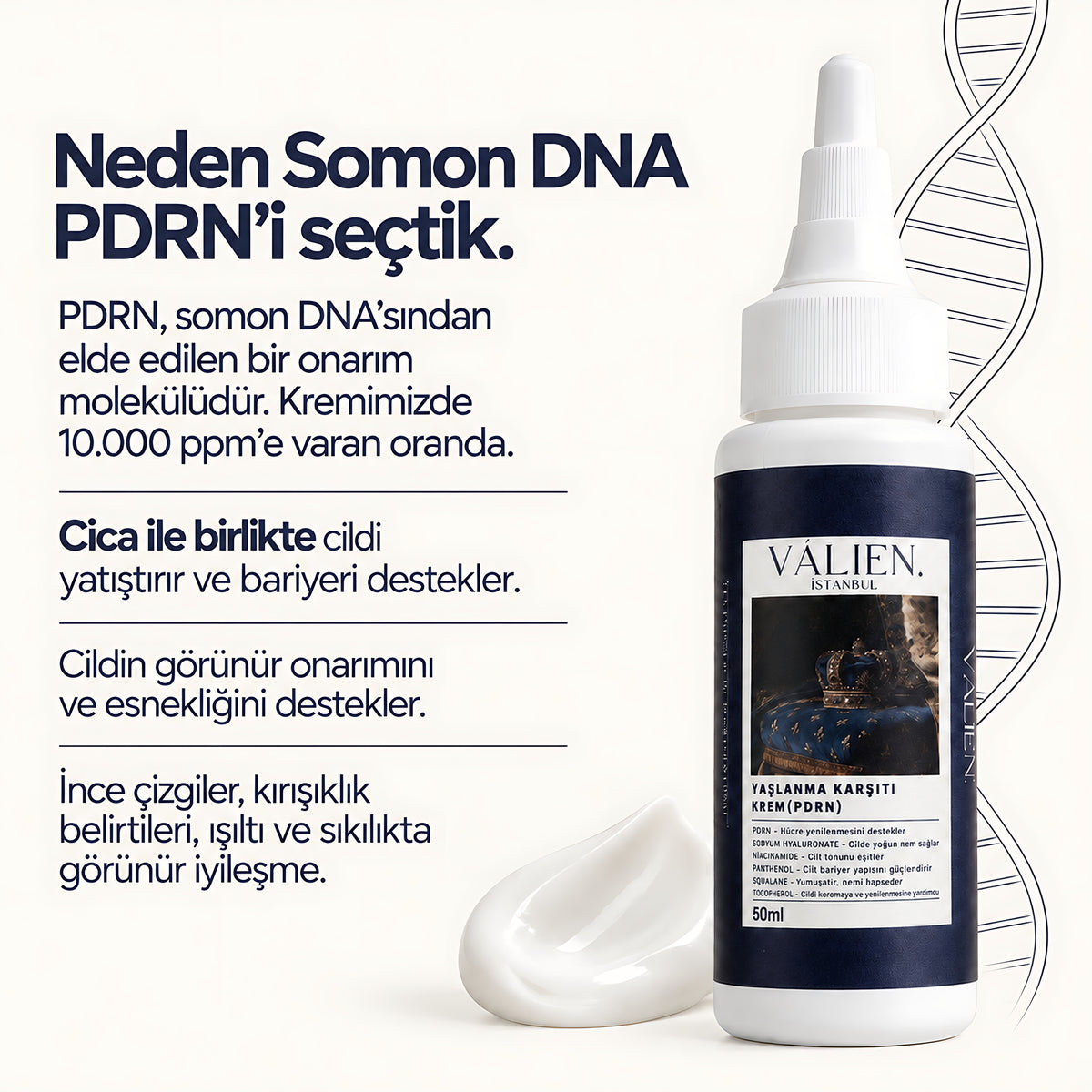 Valien Yaşlanma Karşıtı Krem PDRN (50 ml) — bileşen seçim gerekçesi
