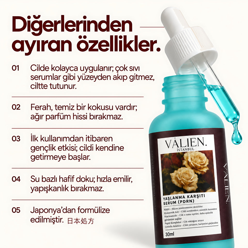 Valien Yaşlanma Karşıtı Serum PDRN (30 ml) — diğerlerinden ayıran beş özellik