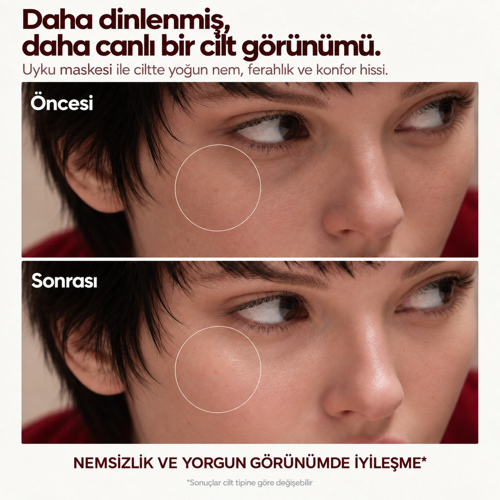 VÀLIEN Uyku Maskesi — öncesi ve sonrası karşılaştırma görseli